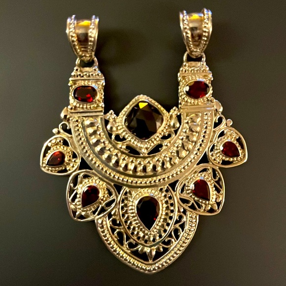 Sterling shield pendant with bezel-set ruby gemstones - Picture 2 of 10